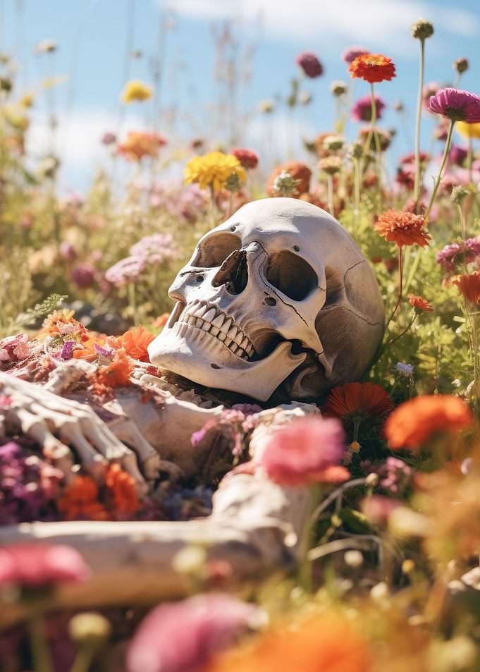 Skeleton In A Flower Field