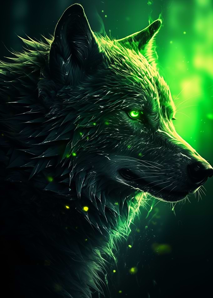 black wolf green eyes
