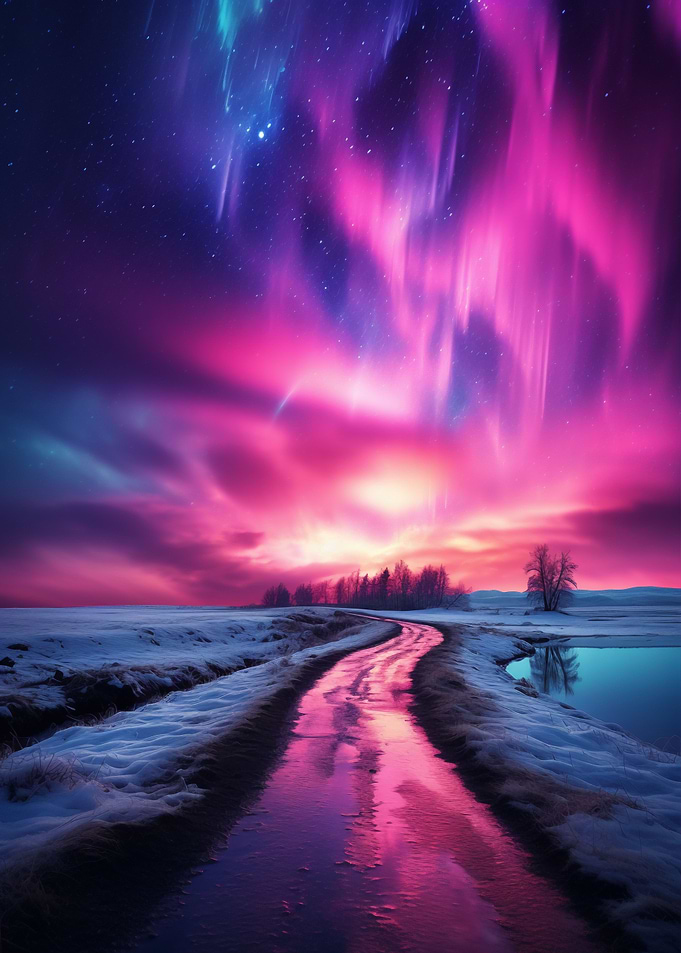 Aurora Borealis and Road