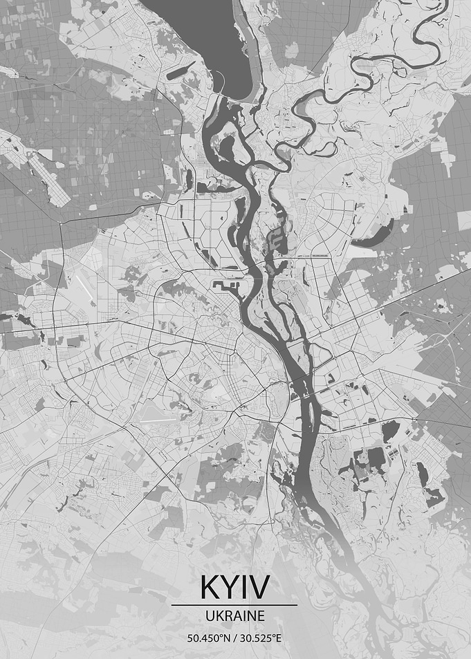 Kyiv Ukraine LightGrey Map