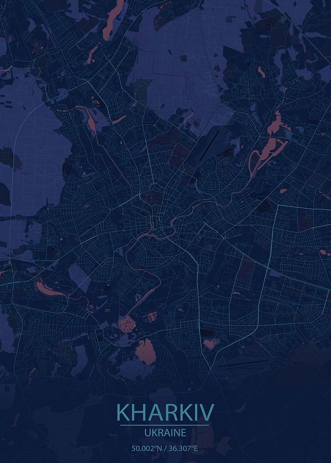 Kharkiv Ukraine Blue Map