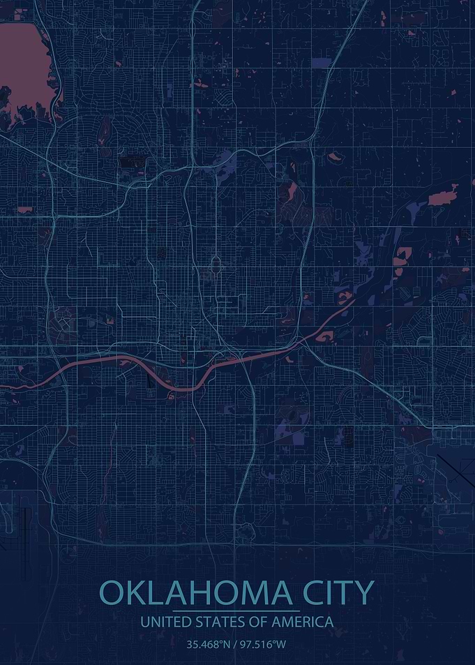 Oklahoma City USA Blue Map