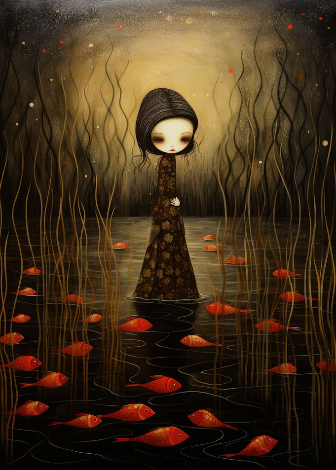 Woman among the fish