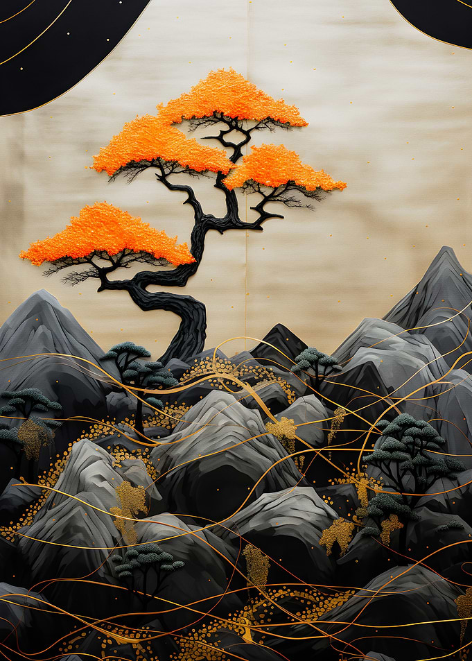 Tree Gold Black Stone