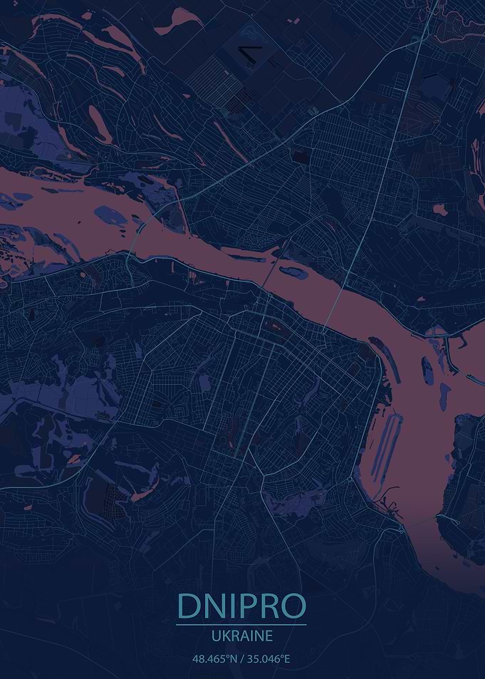 Dnipro Ukraine Blue Map