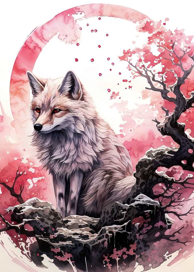 cherry blossom wolf animal