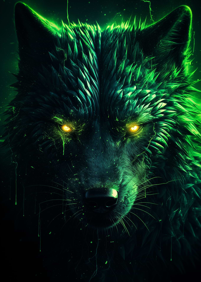 black wolf with green aura