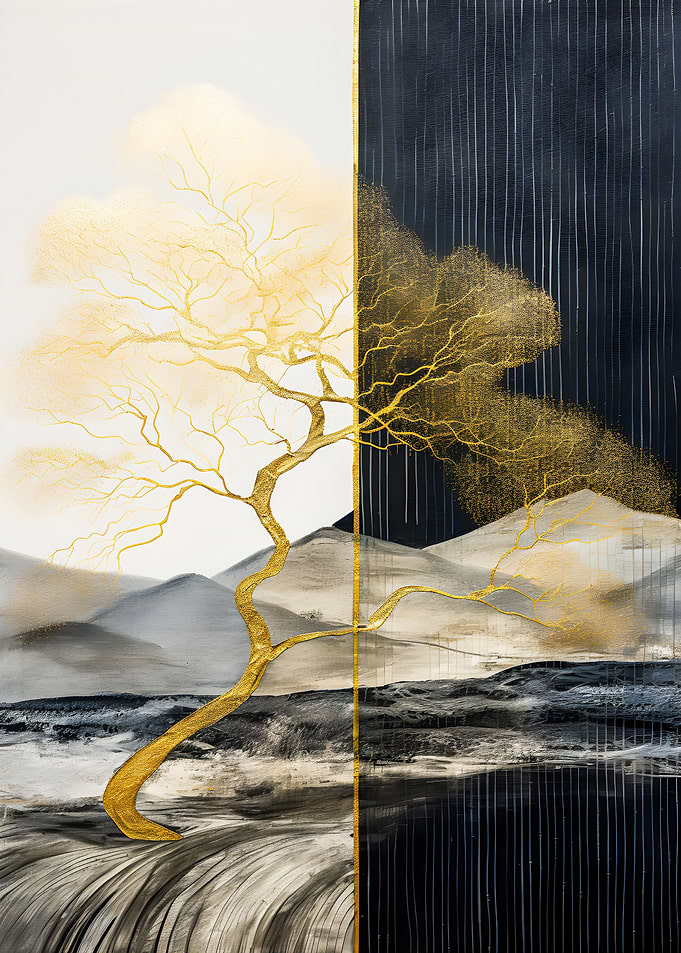 Tree Gold BW Landscape