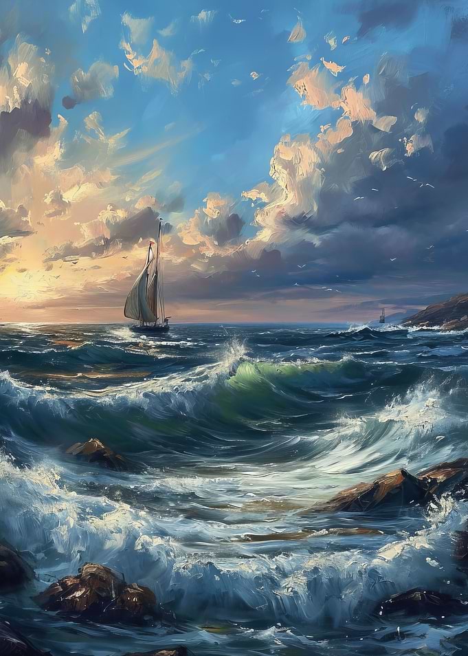 Boats In Ocean Sunset