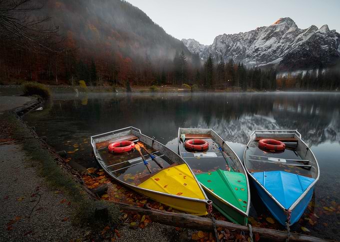 Colorful boats at the lake