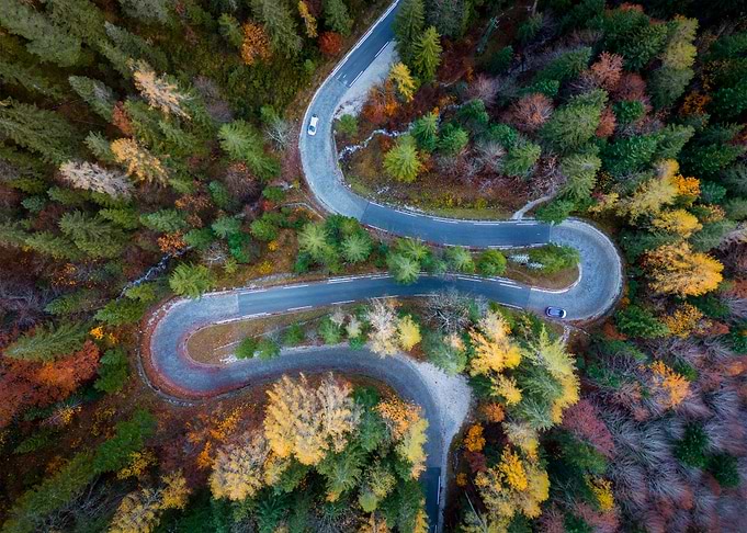 Winding autumn road