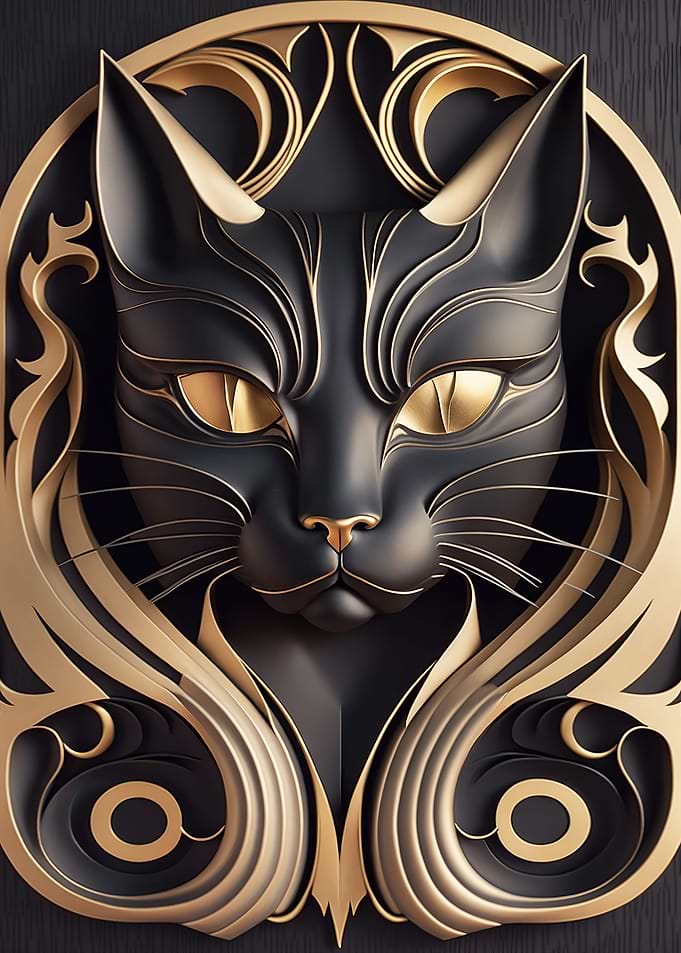 Golden Black Cat Art Deco