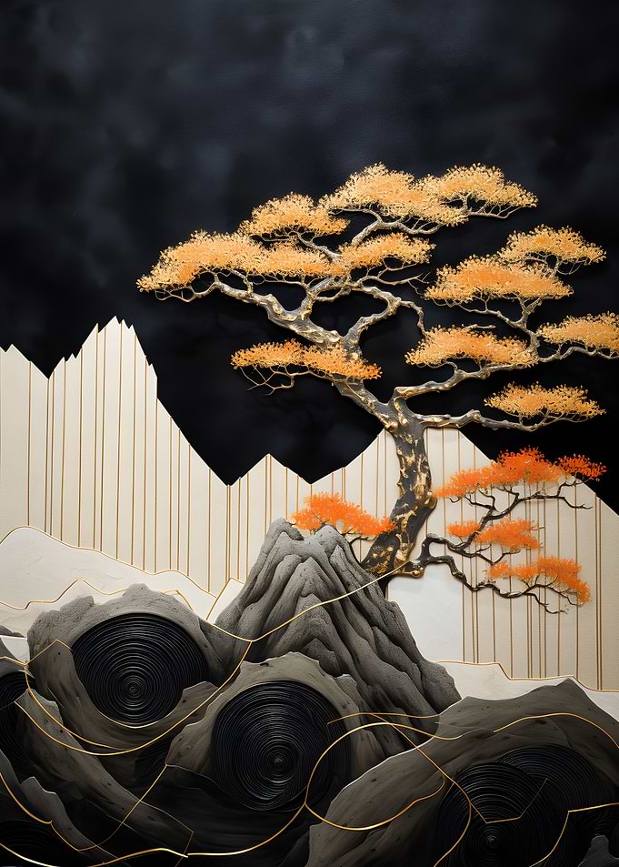 Tree Gold Black Stone 2