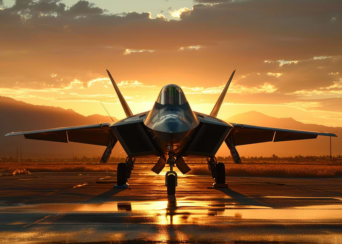 Jet fighter in golden hour