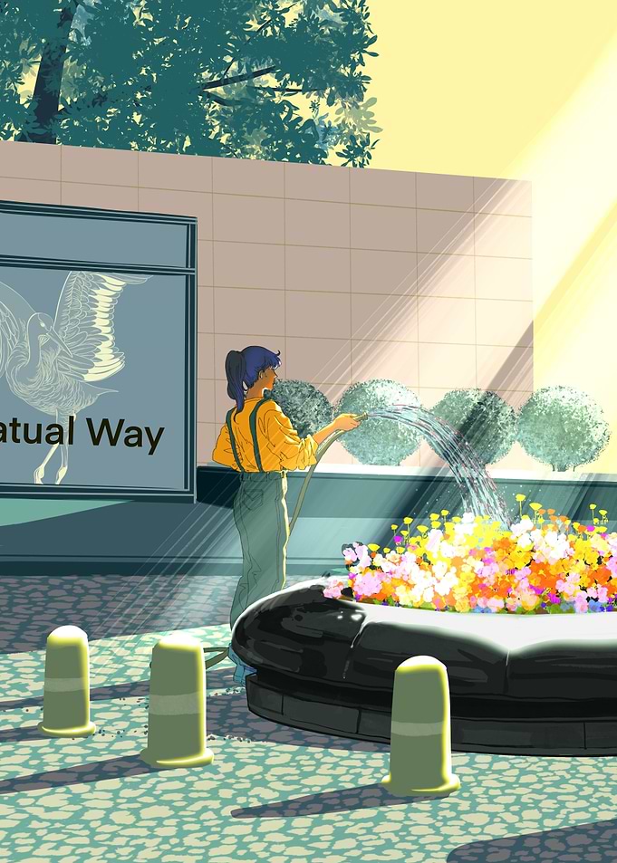 Girl watering flowers