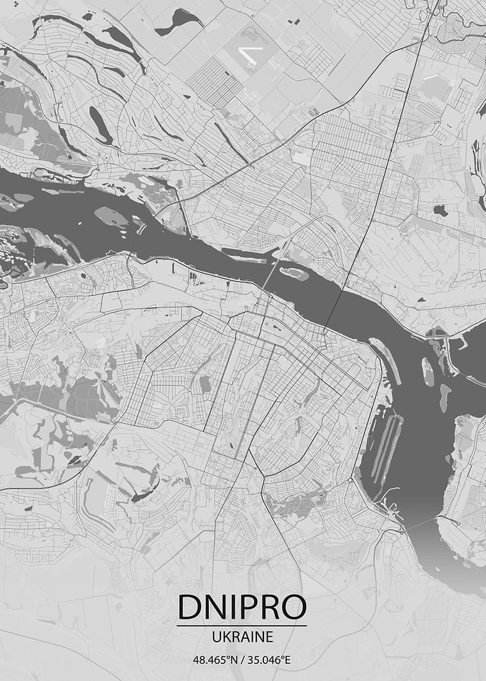 Dnipro UA Light Grey Map
