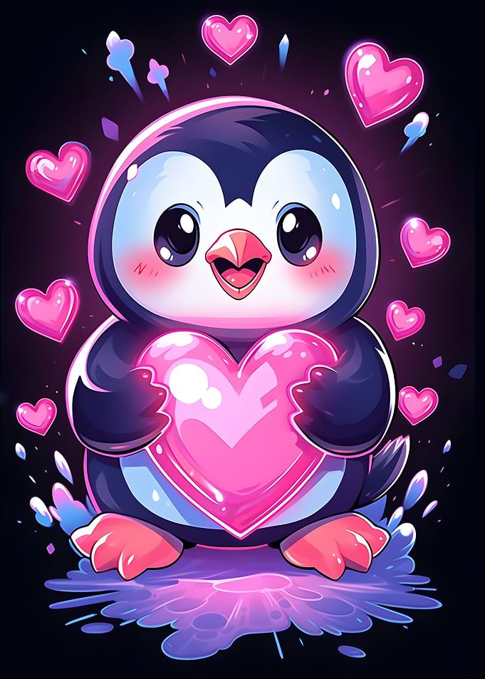 Penguin with Hearts