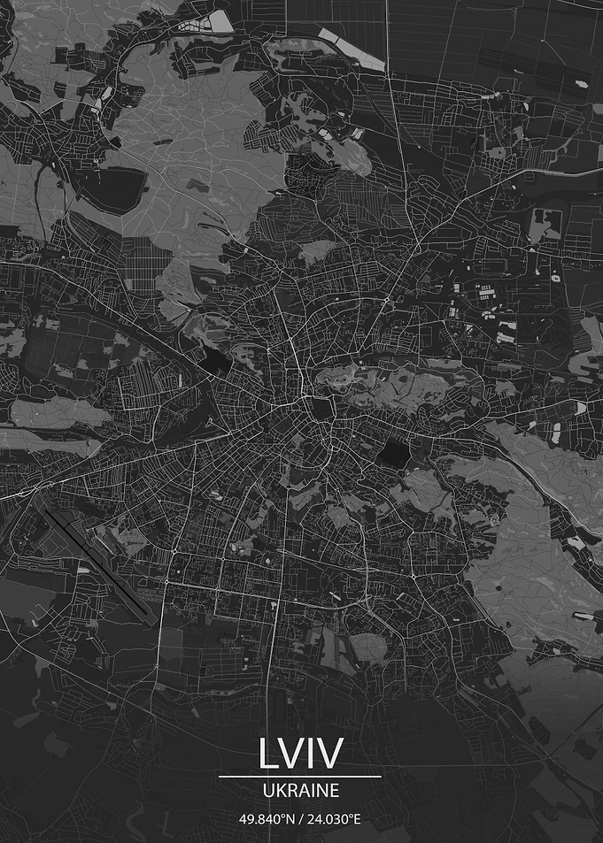 Lviv Ukraine Dark Grey Map