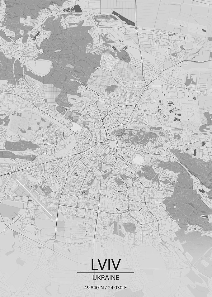 Lviv Ukraine LightGrey Map