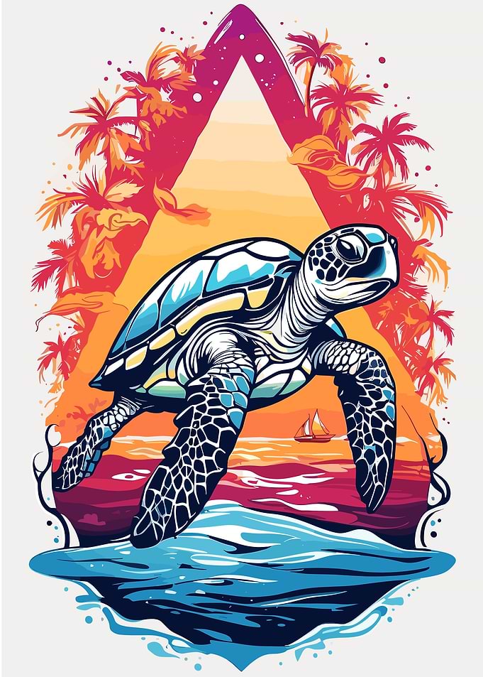 Sea Turtle sunset Colors