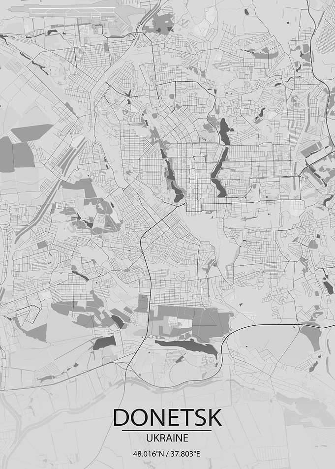 Donetsk UA Light Grey Map