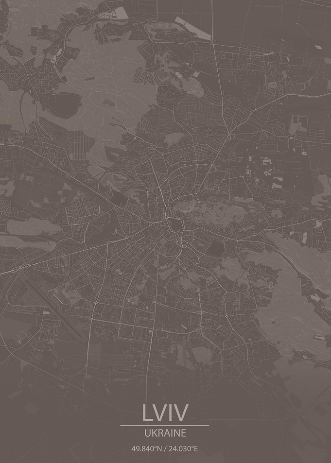 Lviv Ukraine Brown Map