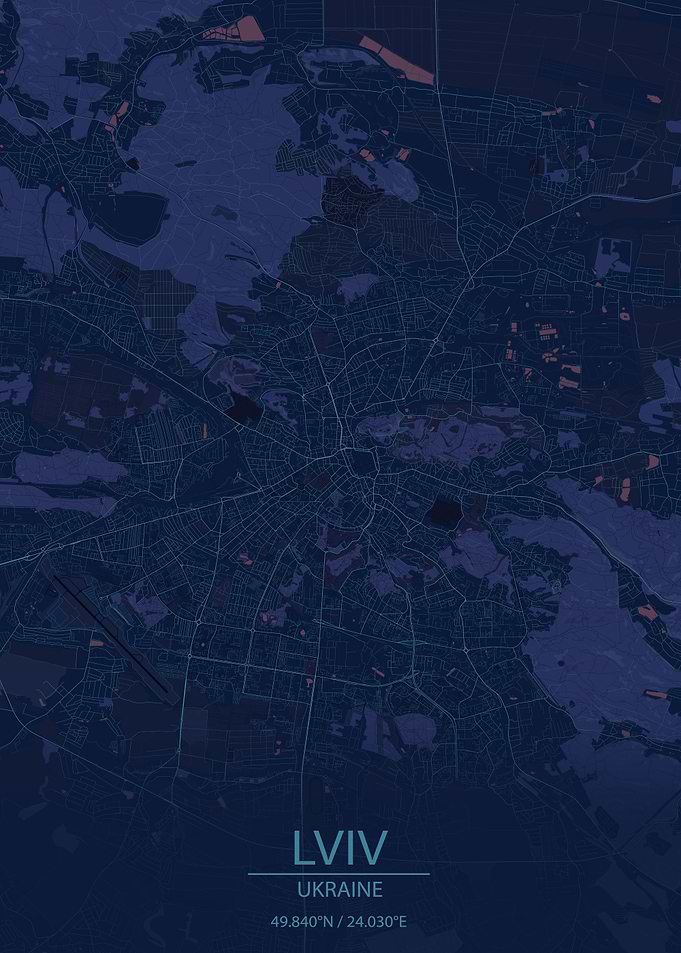 Lviv Ukraine Blue City Map