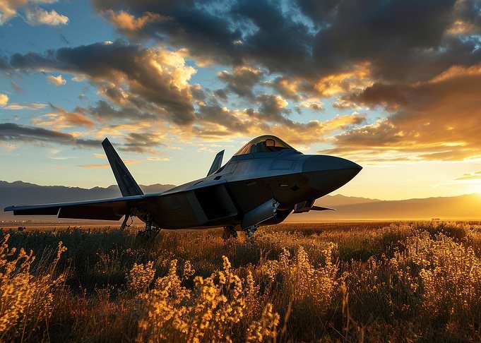 Jet fighter in landscape