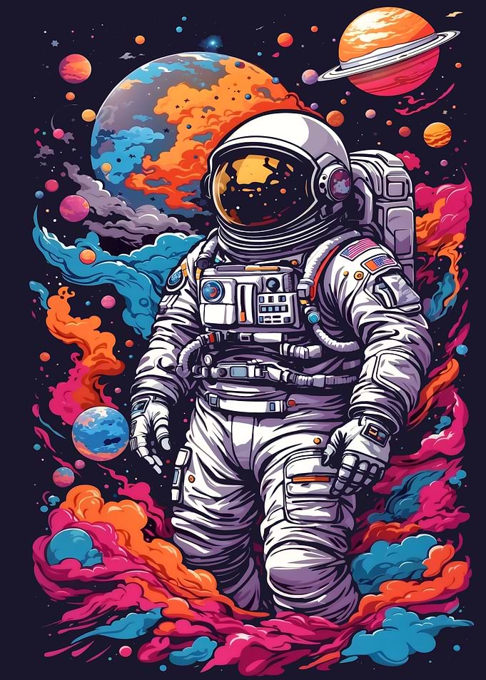 Neon Astronaut in Space