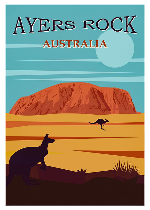 Ayers Rock Australia — vintage poster restored on metal