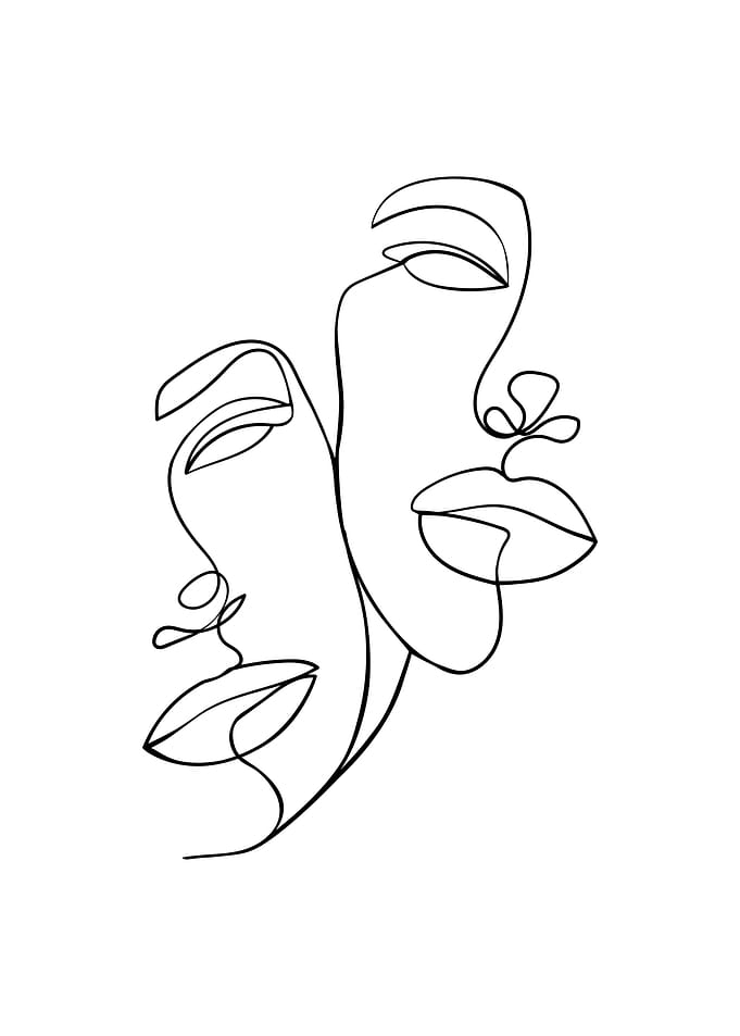 Couples face head line art