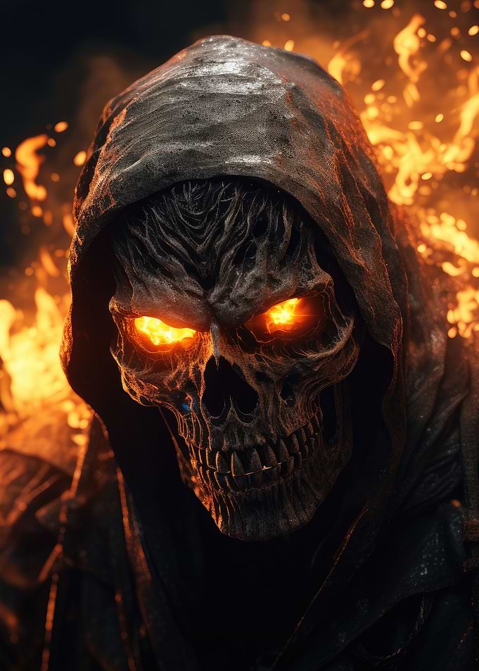 Fiery Grim Reaper Skull
