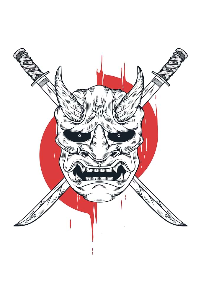 The Two Katanas Oni mask
