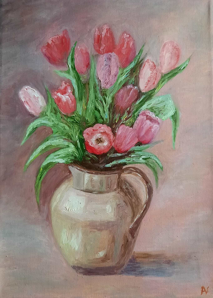 Pink tulips in a vase