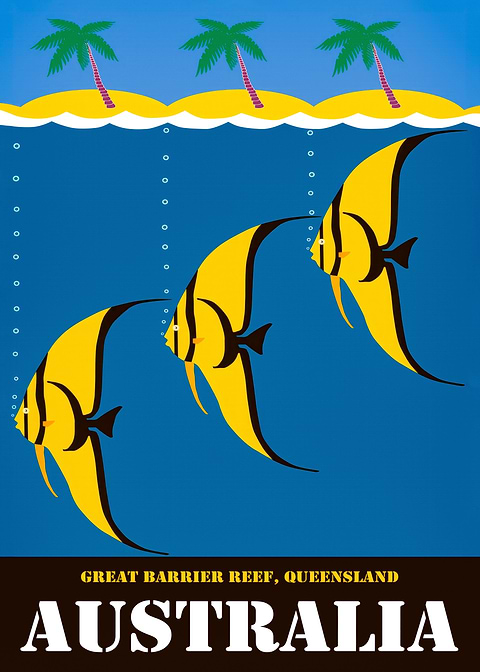 Great Barrier Reef — vintage poster restored on metal