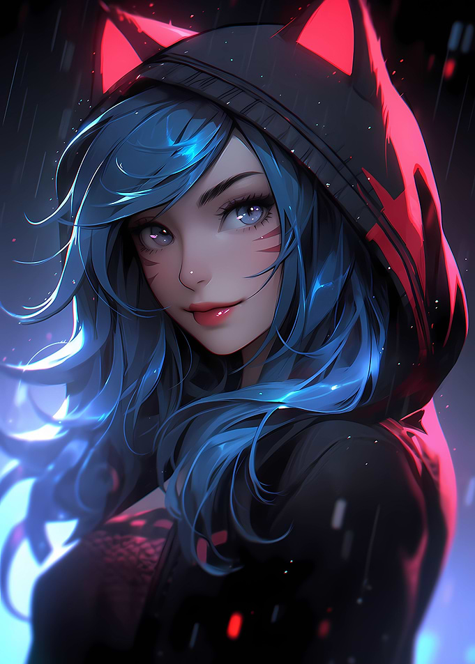 Cat Girl Blue Neon Anime