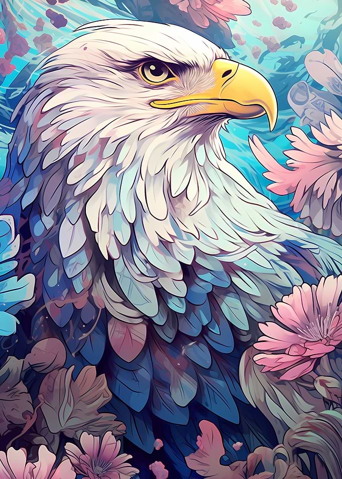 bald eagle among flowers