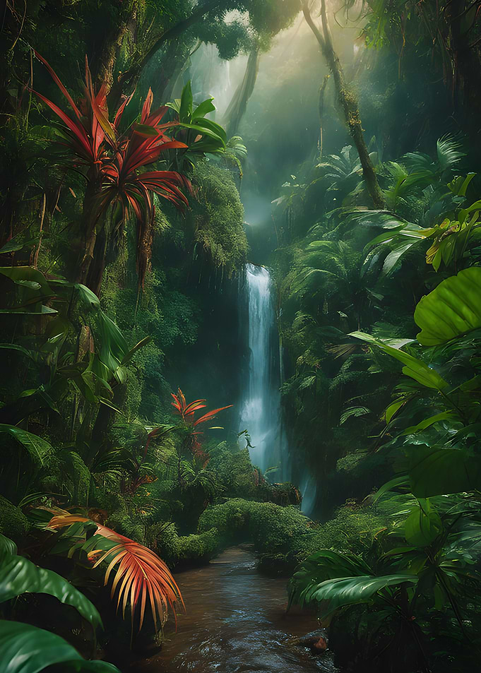 Waterfall in Forest Nature