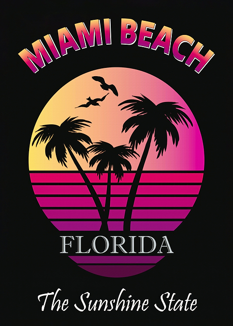 Miami Sunset — vintage poster restored on metal