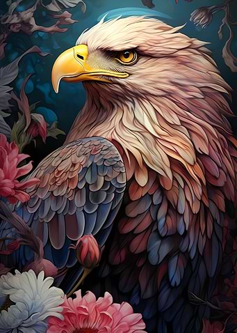 bald eagle among flowers