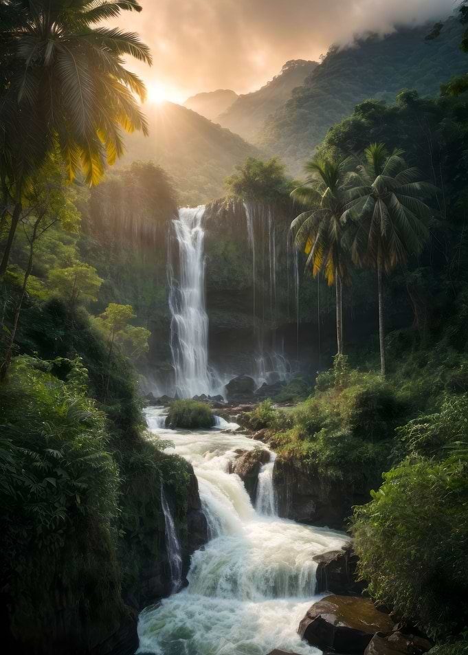 Waterfall in Forest Nature