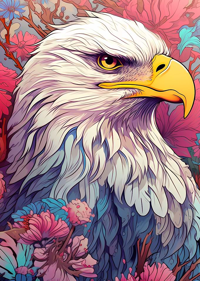 bald eagle among flowers