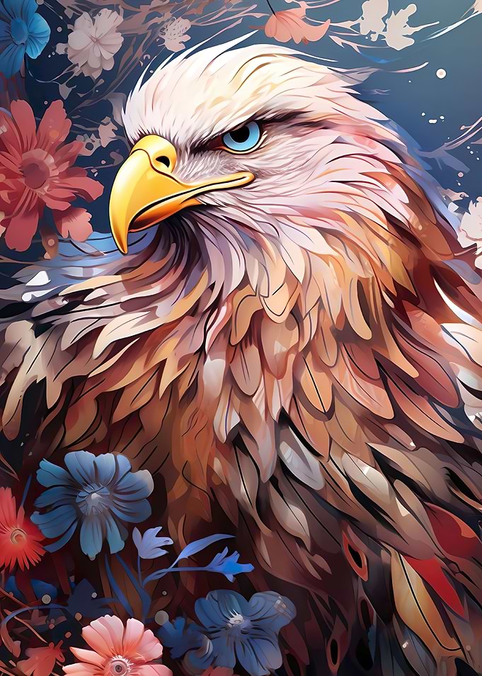 bald eagle among flowers