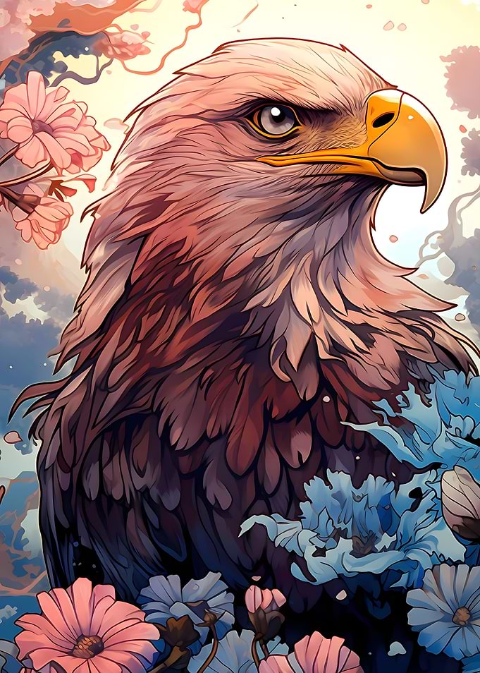 bald eagle among flowers