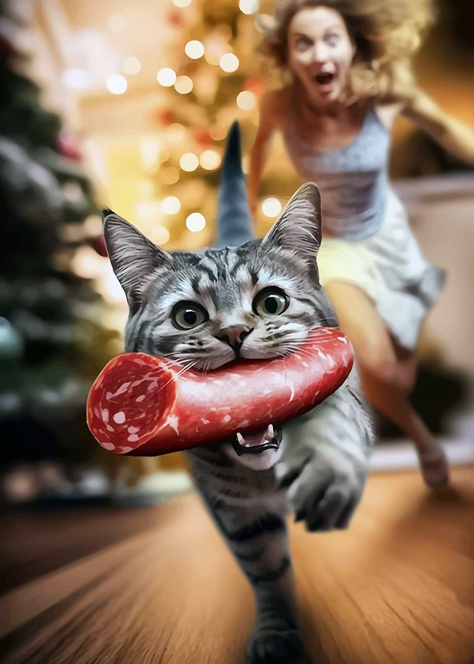 Cat Steals Sausage