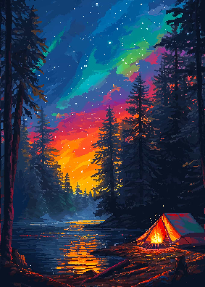 Camping Lake Pixel Art