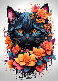 flower cat illustration