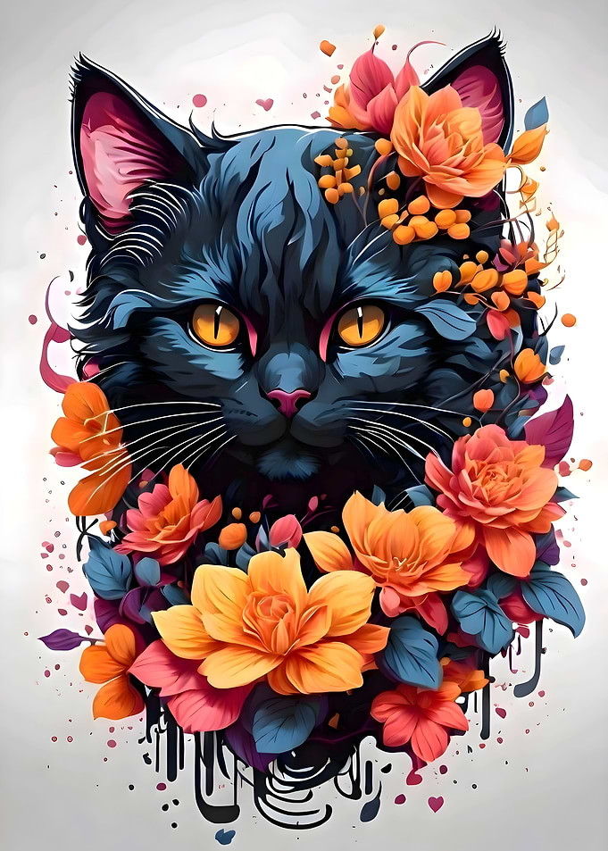 flower cat illustration