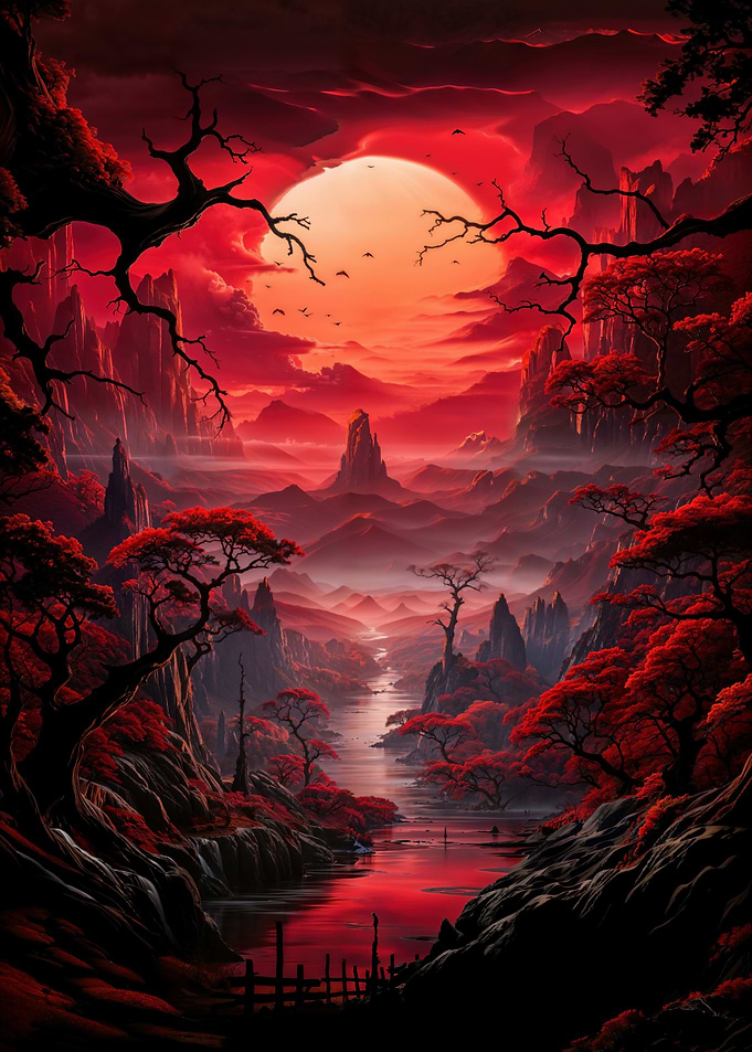 Red Japanese Nature Art
