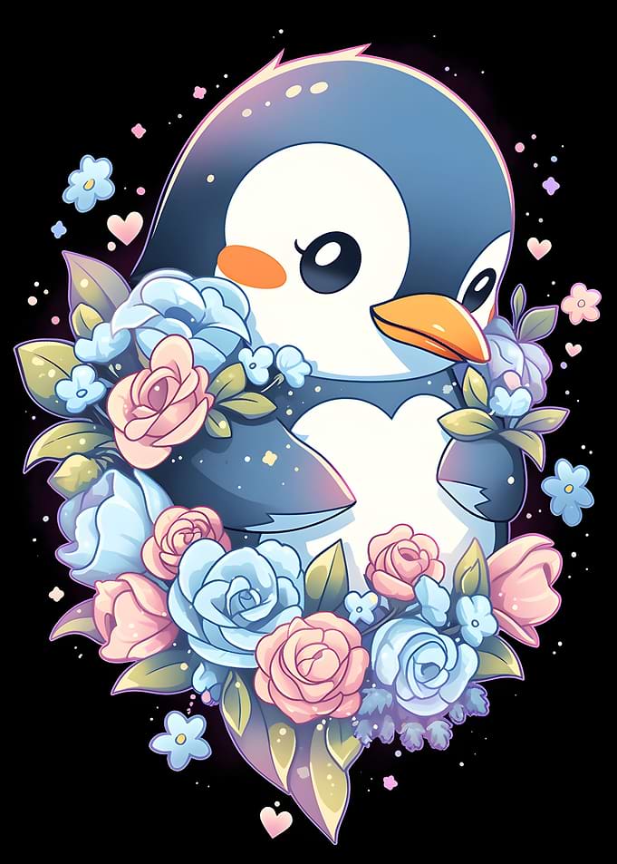 Cute Floral Penguin Lovers